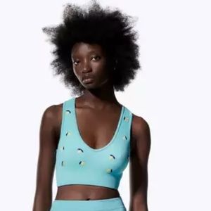 Zara Bright Blue Lemon Bike Top nwt M/L